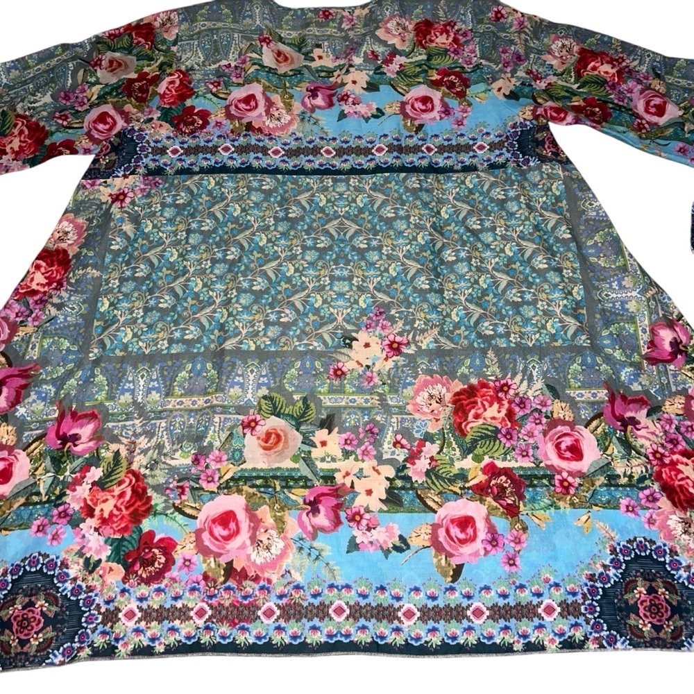 EUC Johnny Was Floral Patterned Tunic Top Tie Front Medium Cotton Sustainable - Picture 6 of 13